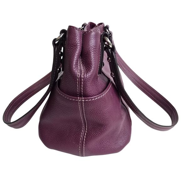 Purple Leather Purse Tignanello Pebbled Handbag Silver Tone Double Handle - Picture 4 of 13